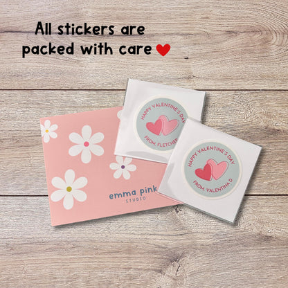 Personalized Happy Valentine's Day Heart Shape Stickers, Custom Kids School Party Favor Treat Bag Labels
