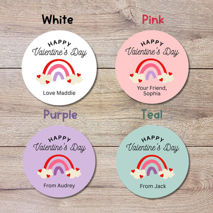 Personalized Rainbow Valentine's Day Stickers, Custom School Party Favor Treat Bag Labels