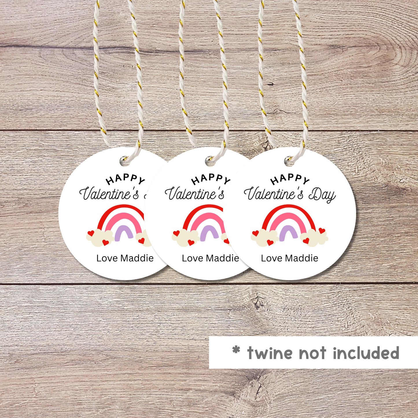 Personalized Rainbow Valentine Gift Tags, Custom Kids School Party Favor Treat Bag Tag