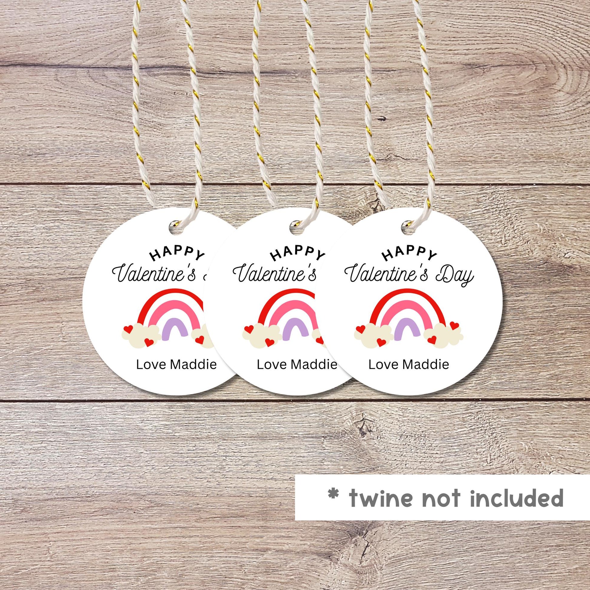 Personalized Rainbow Valentine Gift Tags, Custom Kids School Party Favor Treat Bag Tag