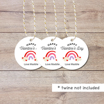 Personalized Rainbow Valentine Gift Tags, Custom Kids School Party Favor Treat Bag Tag