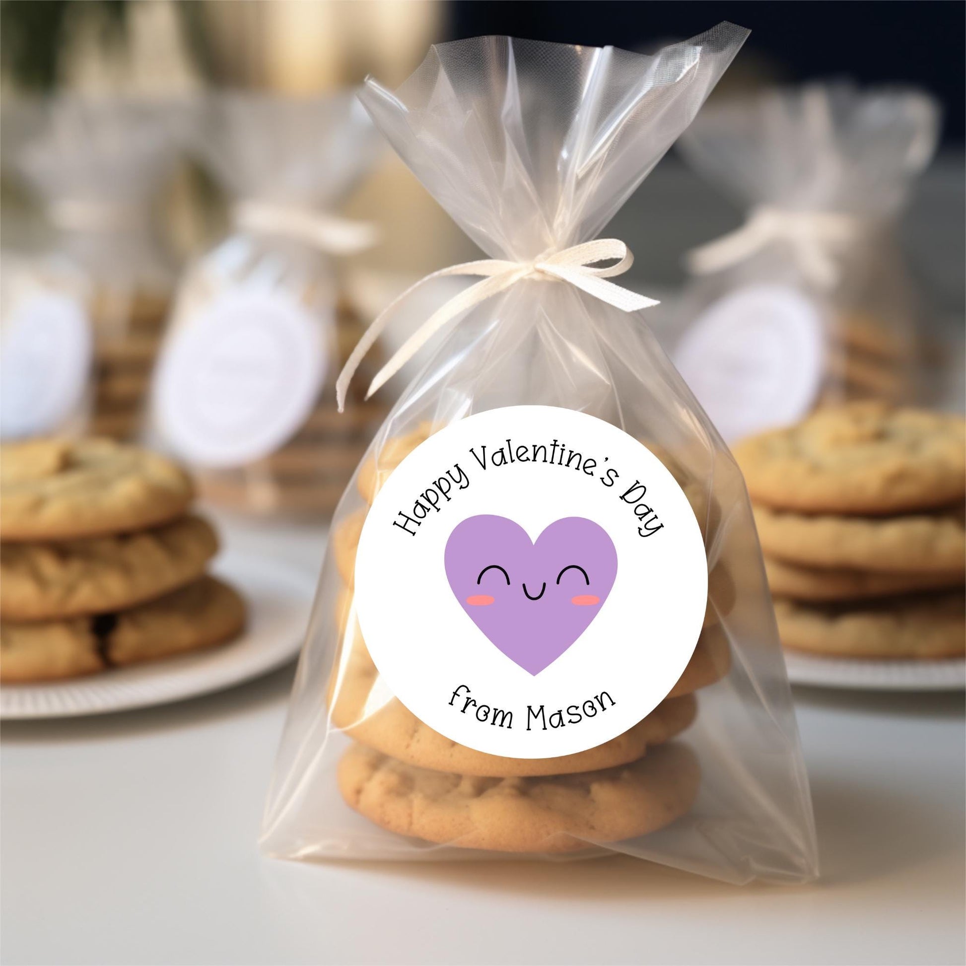 Personalized Big Heart Happy Valentine's Day Stickers, Custom Kids School Party Favor Treat Bag Labels
