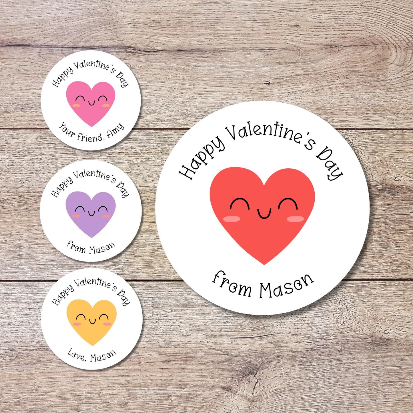 Personalized Big Heart Happy Valentine's Day Stickers, Custom Kids School Party Favor Treat Bag Labels