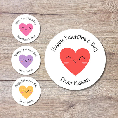 Personalized Big Heart Happy Valentine's Day Stickers, Custom Kids School Party Favor Treat Bag Labels