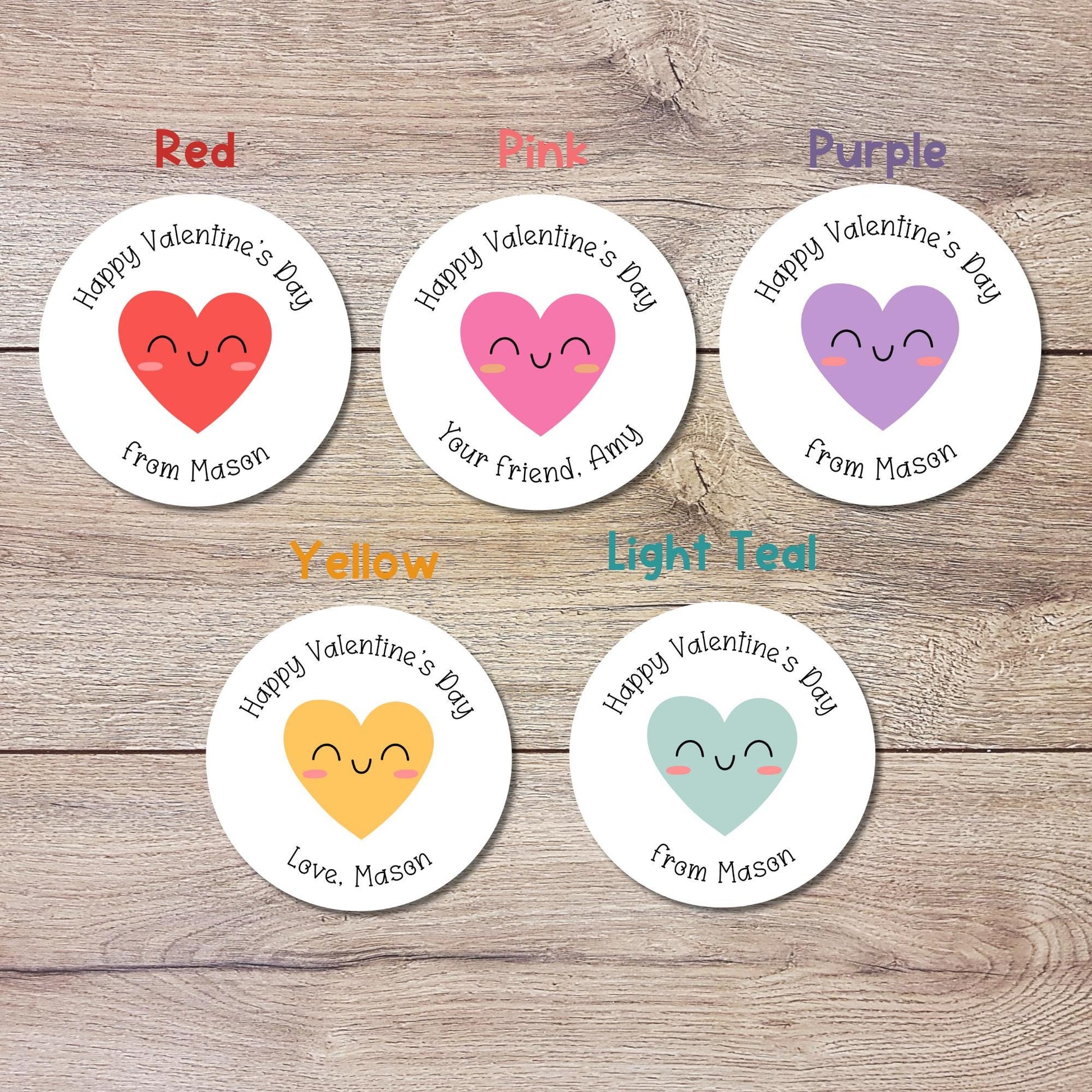 Personalized Big Heart Happy Valentine's Day Stickers, Custom Kids School Party Favor Treat Bag Labels