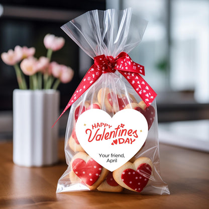 Personalized Happy Valentine's Day Heart Shape Stickers, Custom Kids School Party Favor Treat Bag Labels
