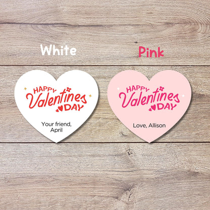 Personalized Happy Valentine's Day Heart Shape Stickers, Custom Kids School Party Favor Treat Bag Labels