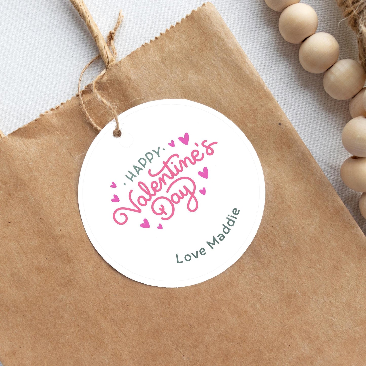 Personalized Happy Valentines Day Gift Tags, Custom Kids School Party Favor Treat Bag Tag