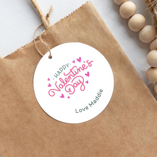 Personalized Happy Valentines Day Gift Tags, Custom Kids School Party Favor Treat Bag Tag