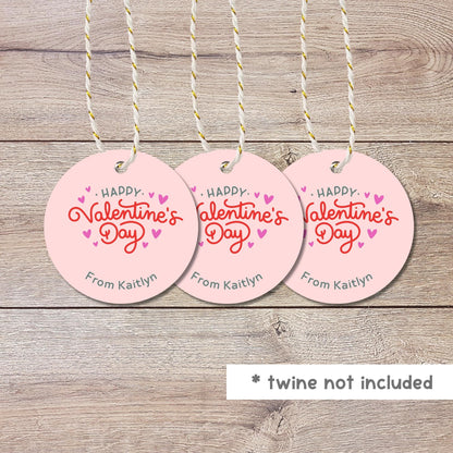 Personalized Happy Valentines Day Gift Tags, Custom Kids School Party Favor Treat Bag Tag