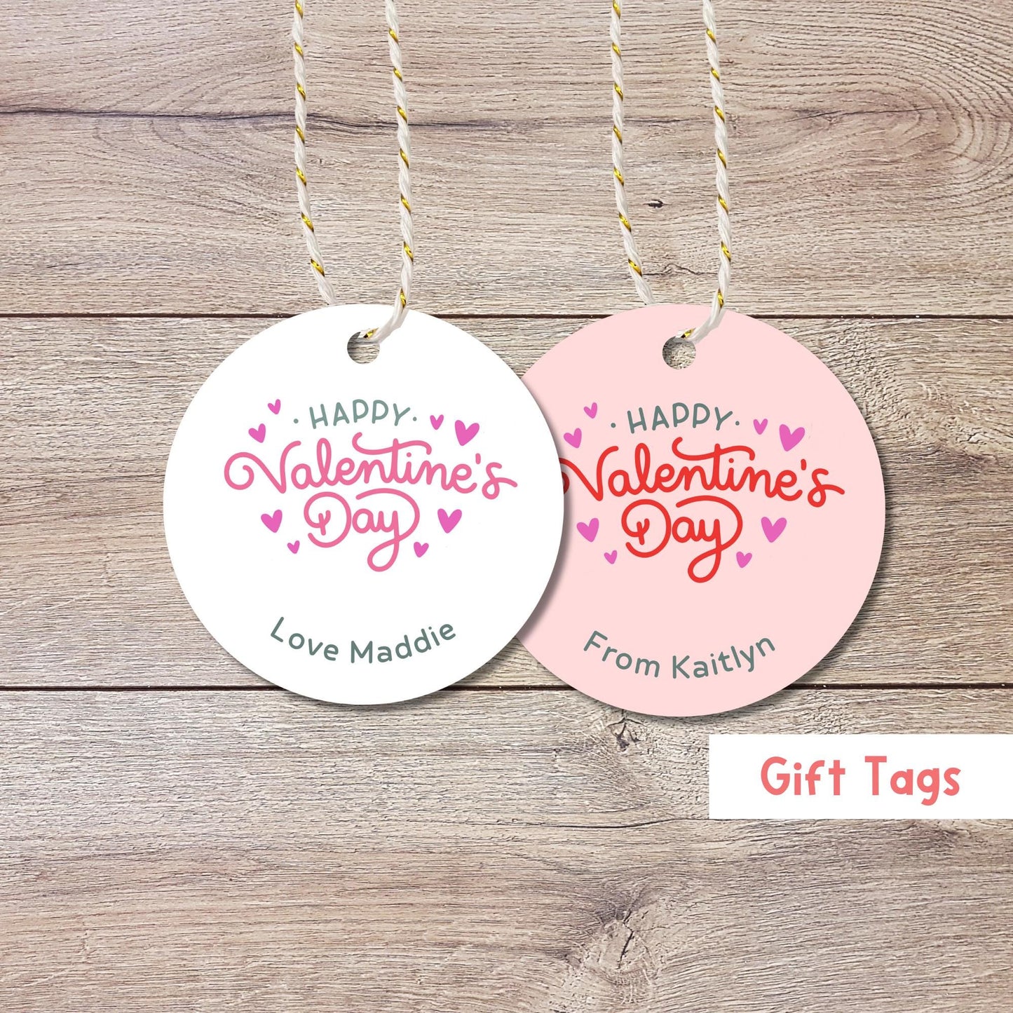 Personalized Happy Valentines Day Gift Tags, Custom Kids School Party Favor Treat Bag Tag