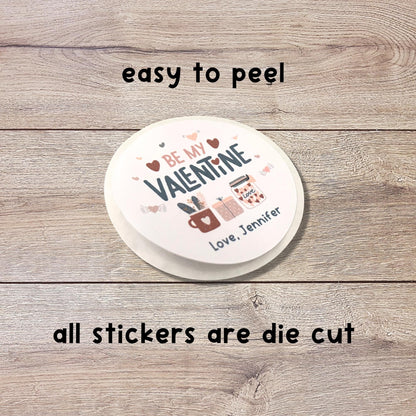 Personalized Happy Valentine's Day Stickers, Custom Kids School Party Favor Treat Bag Labels