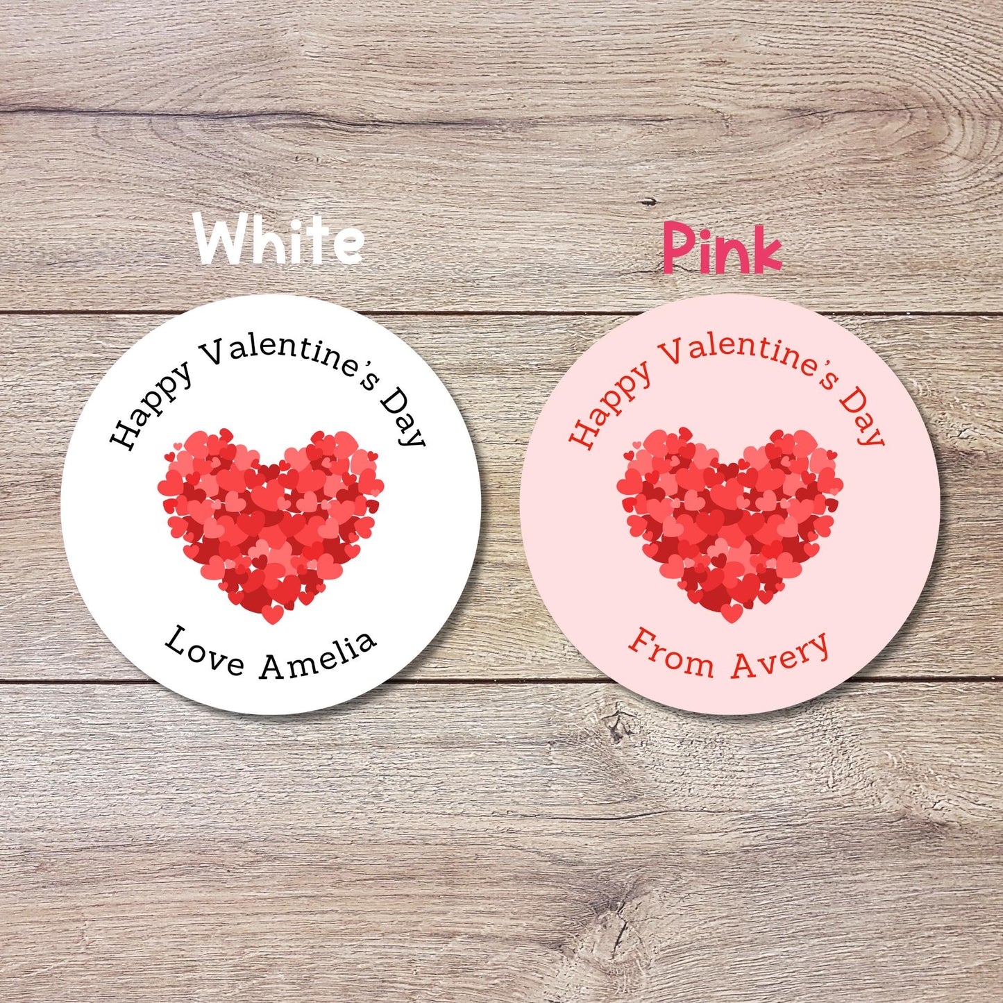 Personalized Big Heart Happy Valentines Day Stickers, Custom Kids School Party Favor Treat Bag Labels