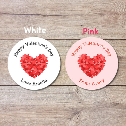 Personalized Big Heart Happy Valentines Day Stickers, Custom Kids School Party Favor Treat Bag Labels
