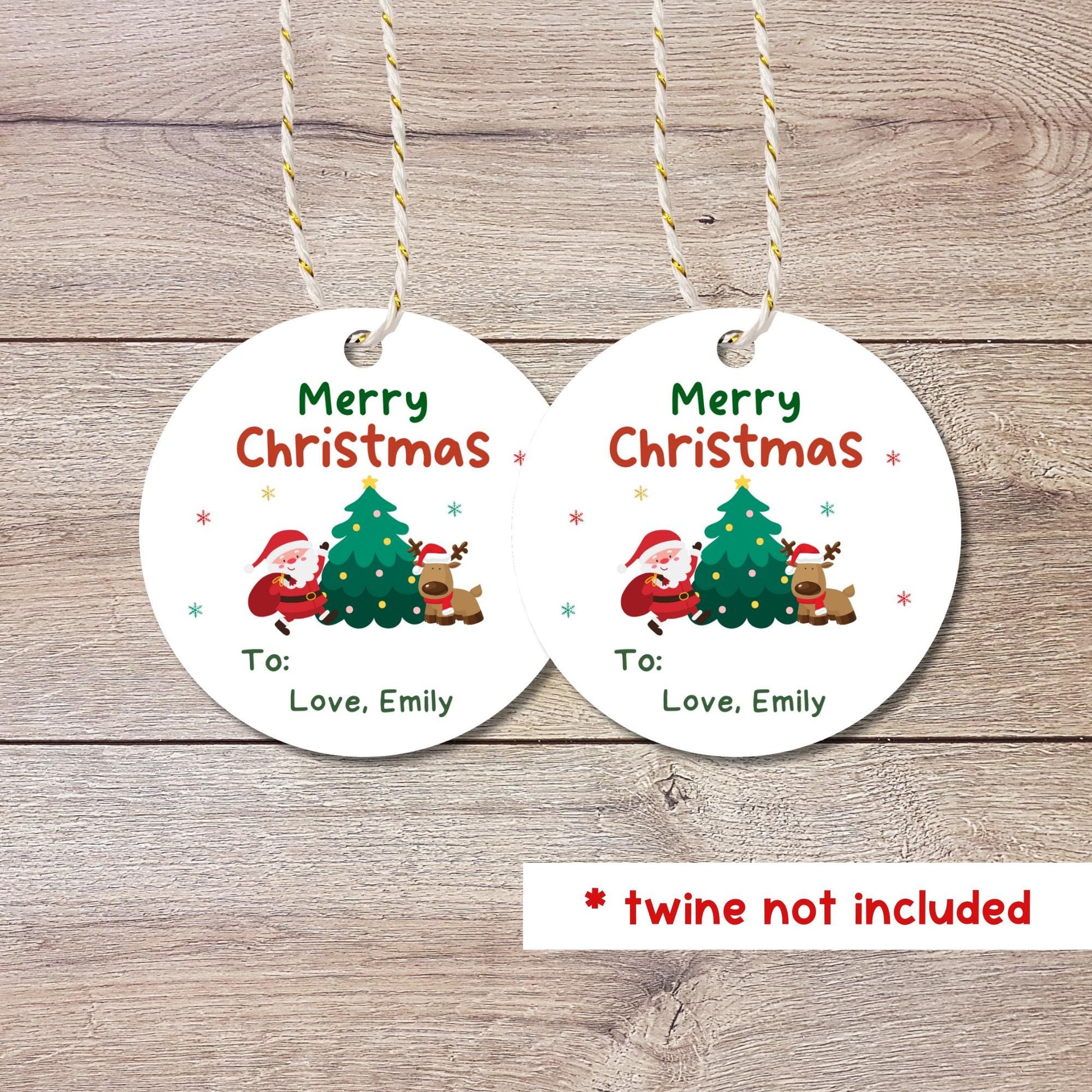 Santa & Reindeer Christmas Personalized Gift Tags, Custom Holiday To and From Tags for Gift Wrapping