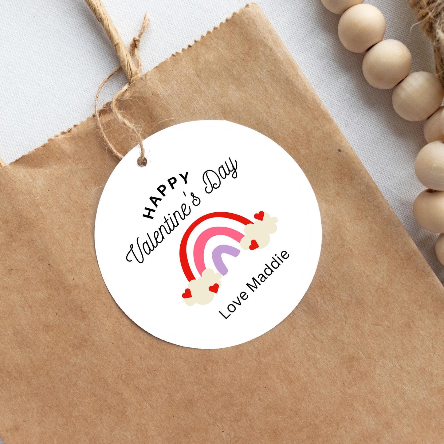 Personalized Rainbow Valentine Gift Tags, Custom Kids School Party Favor Treat Bag Tag