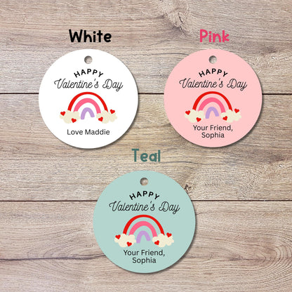 Personalized Rainbow Valentine Gift Tags, Custom Kids School Party Favor Treat Bag Tag