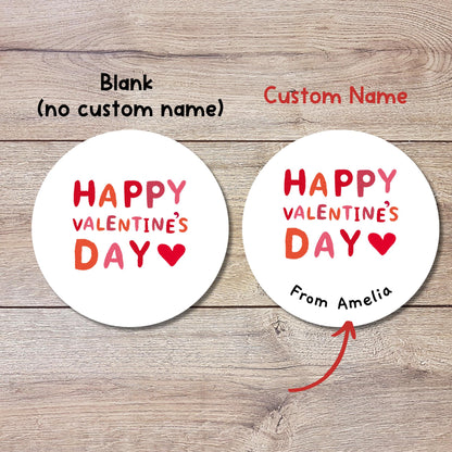 Personalized Happy Valentine's Day Stickers, Custom Kids School Party Favor Treat Bag Labels