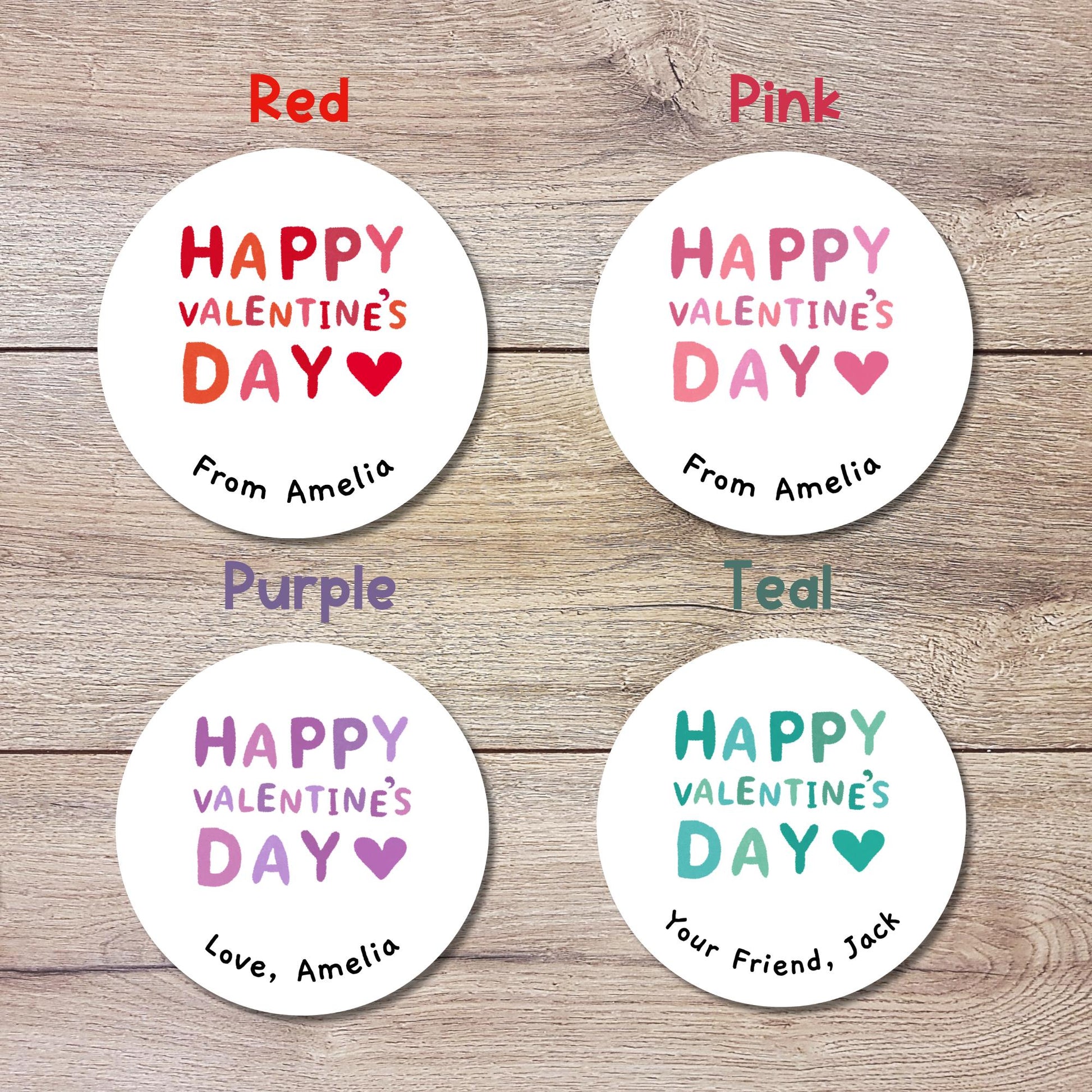 Personalized Happy Valentine's Day Stickers, Custom Kids School Party Favor Treat Bag Labels