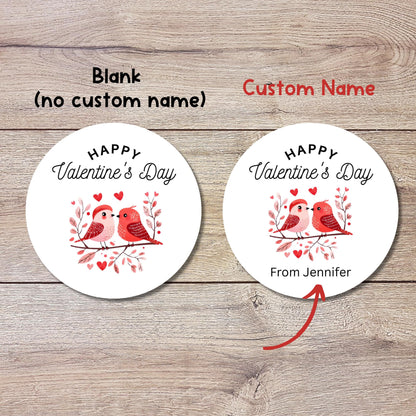 Personalized Love Birds Valentine Stickers, Custom Kids School Party Favor Treat Bag Labels