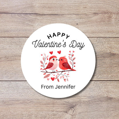 Personalized Love Birds Valentine Stickers, Custom Kids School Party Favor Treat Bag Labels