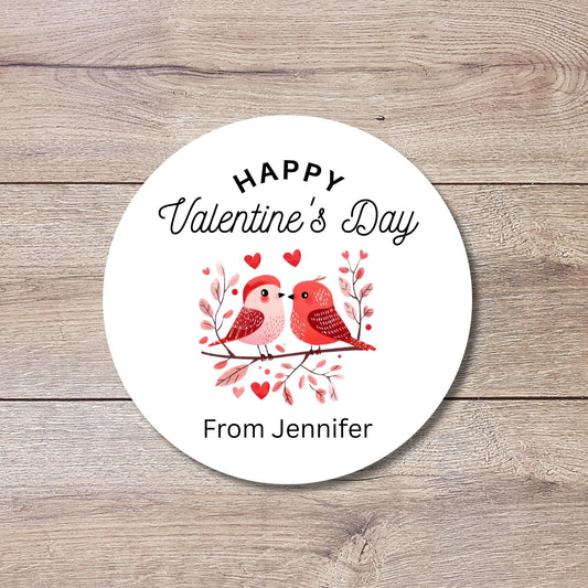 Personalized Love Birds Valentine Stickers, Custom Kids School Party Favor Treat Bag Labels