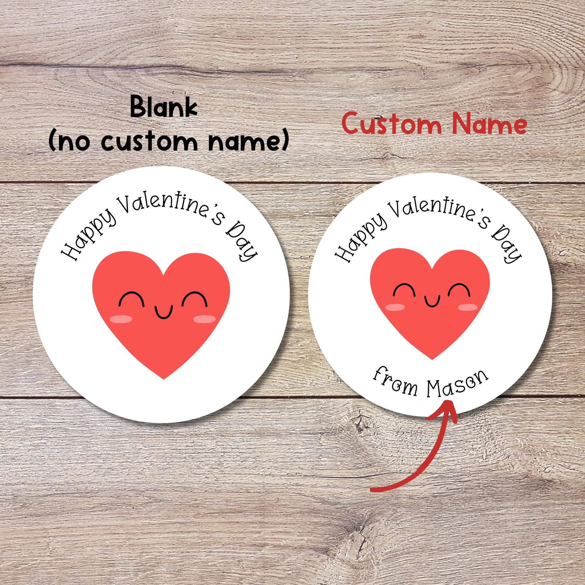 Personalized Big Heart Happy Valentine's Day Stickers, Custom Kids School Party Favor Treat Bag Labels