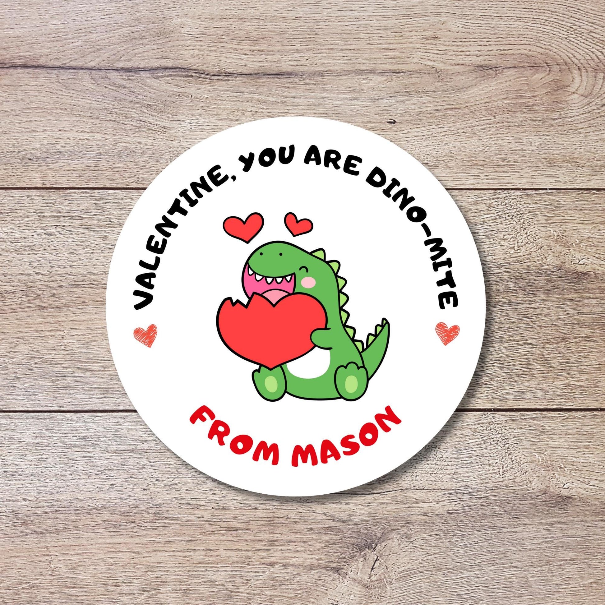 Personalized You are Dino Mite Stickers, Custom Happy Valentines Day Kids Party Favor Treat Bag Sticker