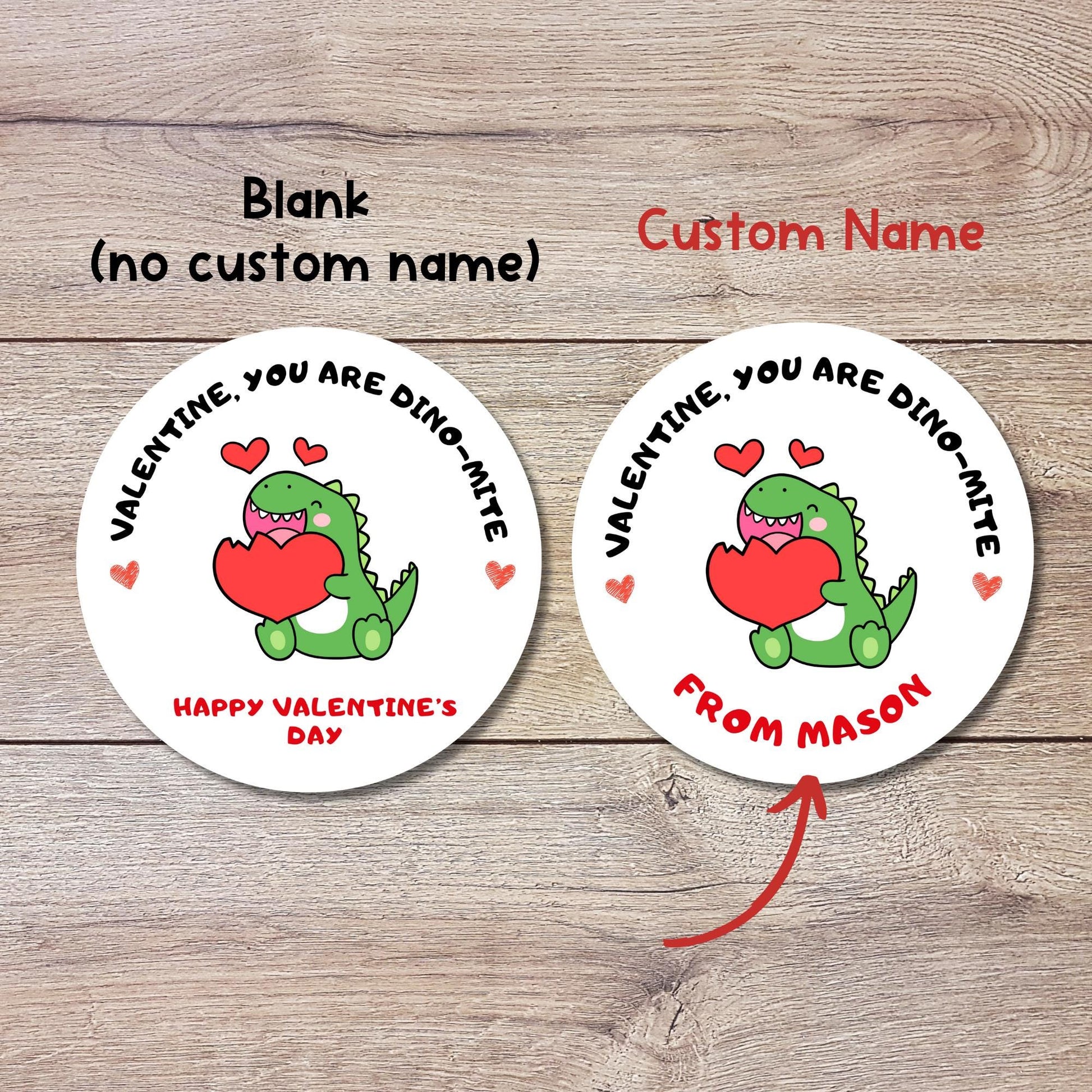Personalized You are Dino Mite Stickers, Custom Happy Valentines Day Kids Party Favor Treat Bag Sticker
