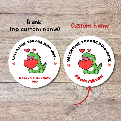 Personalized You are Dino Mite Stickers, Custom Happy Valentines Day Kids Party Favor Treat Bag Sticker