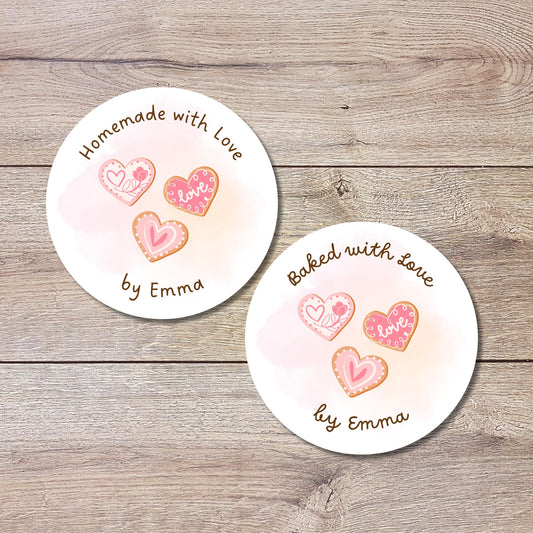 Personalized Baked with Love Stickers, Customized Valentine Homemade with Love Baking Label