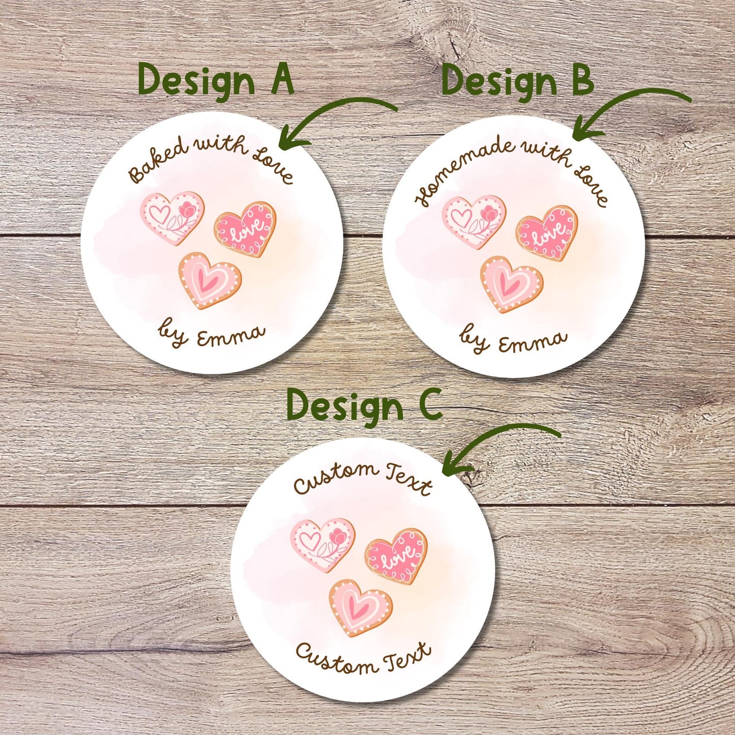 Personalized Baked with Love Stickers, Customized Valentine Homemade with Love Baking Label
