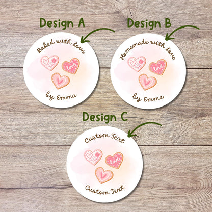 Personalized Baked with Love Stickers, Customized Valentine Homemade with Love Baking Label