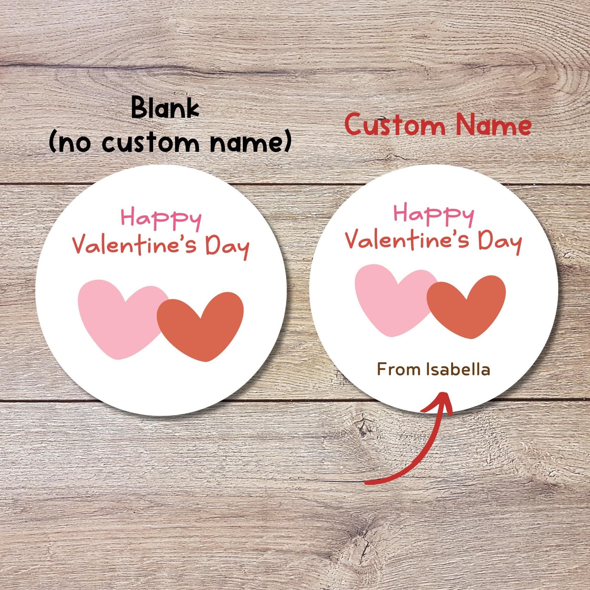 Personalized Double Hearts Happy Valentines Day Stickers, Custom Kids School Party Favor Treat Bag Labels