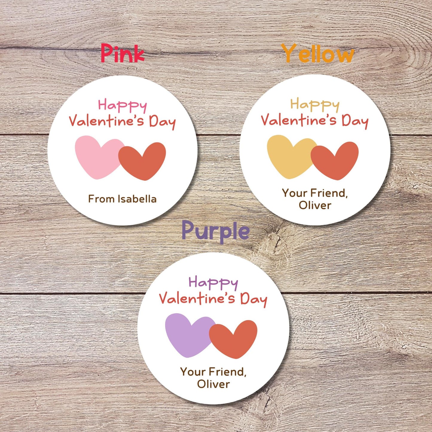 Personalized Double Hearts Happy Valentines Day Stickers, Custom Kids School Party Favor Treat Bag Labels