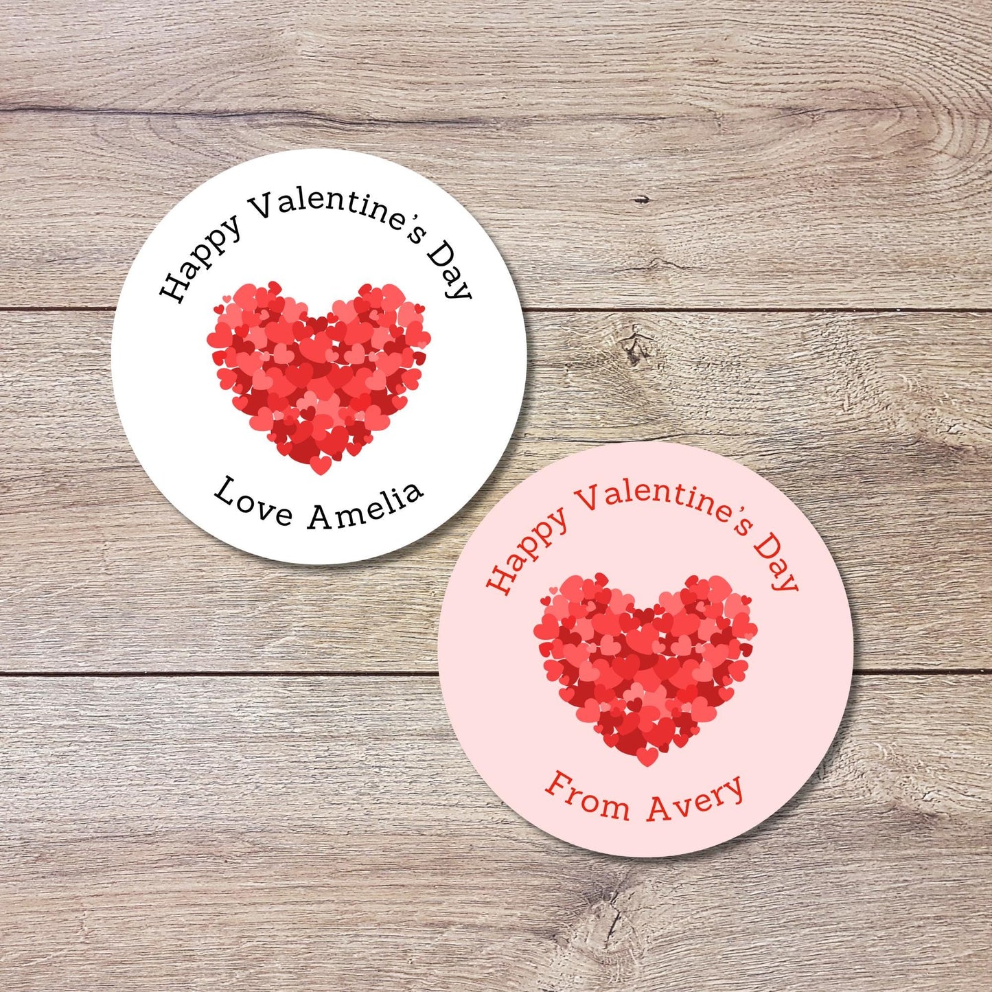 Personalized Big Heart Happy Valentines Day Stickers, Custom Kids School Party Favor Treat Bag Labels