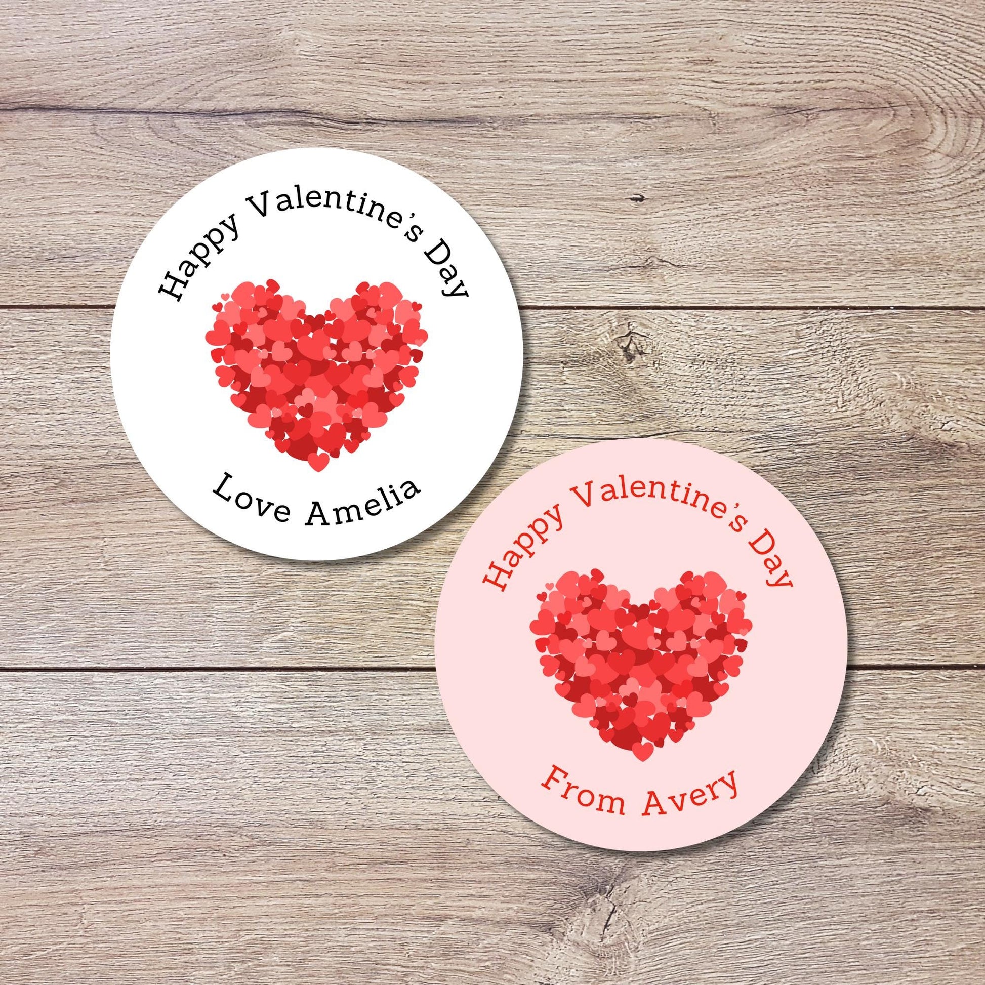 Personalized Big Heart Happy Valentines Day Stickers, Custom Kids School Party Favor Treat Bag Labels