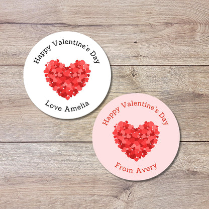 Personalized Big Heart Happy Valentines Day Stickers, Custom Kids School Party Favor Treat Bag Labels