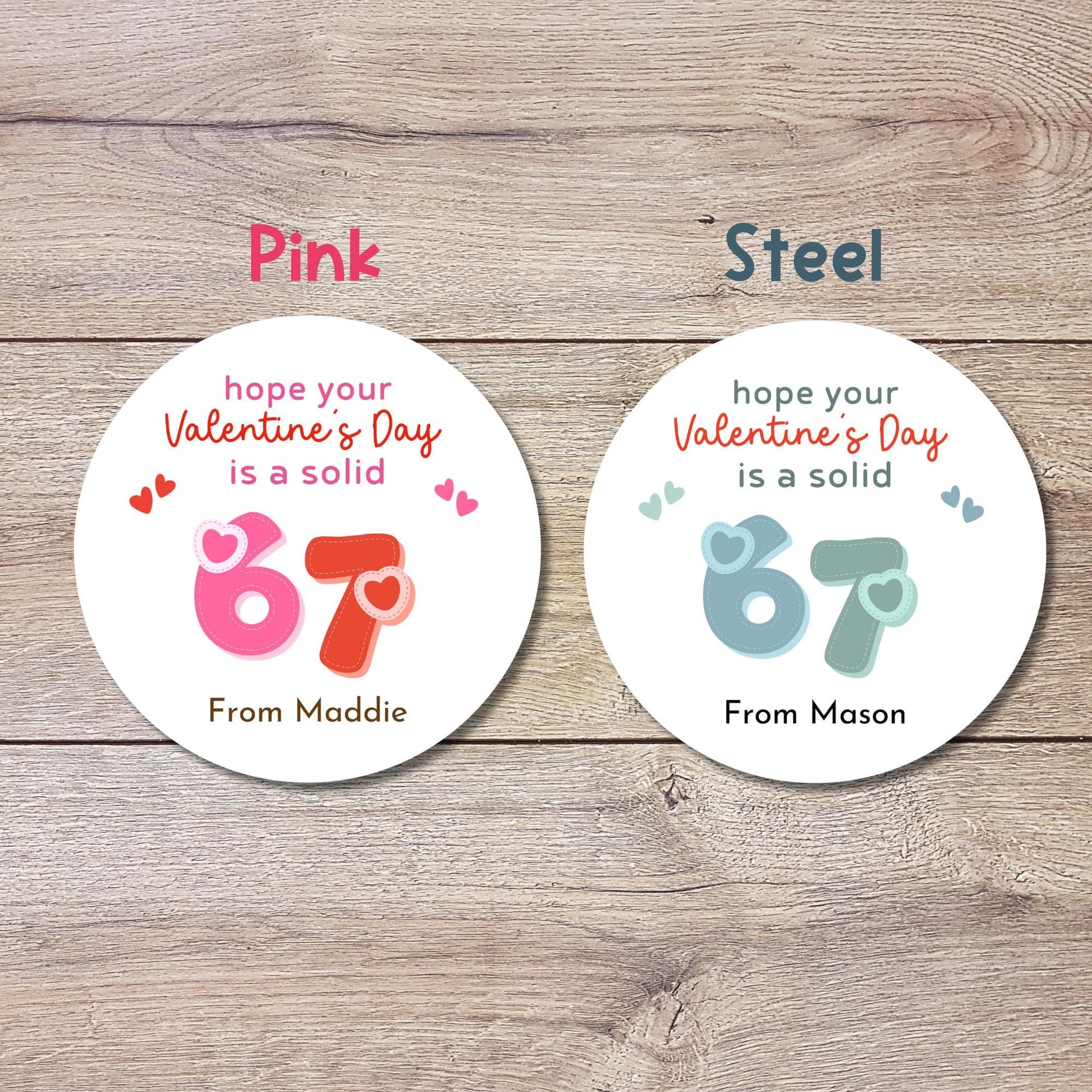 6 7 Personalized Happy Valentines Day Stickers, Custom Kids Classroom Party Favor Treat Bag Labels