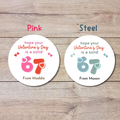 6 7 Personalized Happy Valentines Day Stickers, Custom Kids Classroom Party Favor Treat Bag Labels