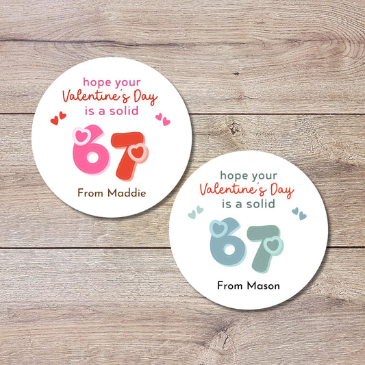 6 7 Personalized Happy Valentines Day Stickers, Custom Kids Classroom Party Favor Treat Bag Labels