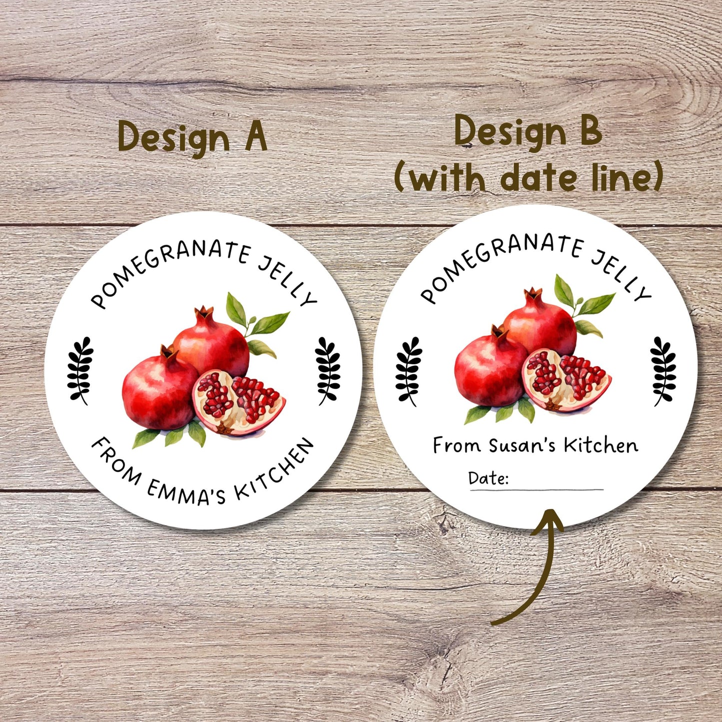 Pomegranate Jelly Personalized Canning Stickers, Custom Homemade Jam Labels