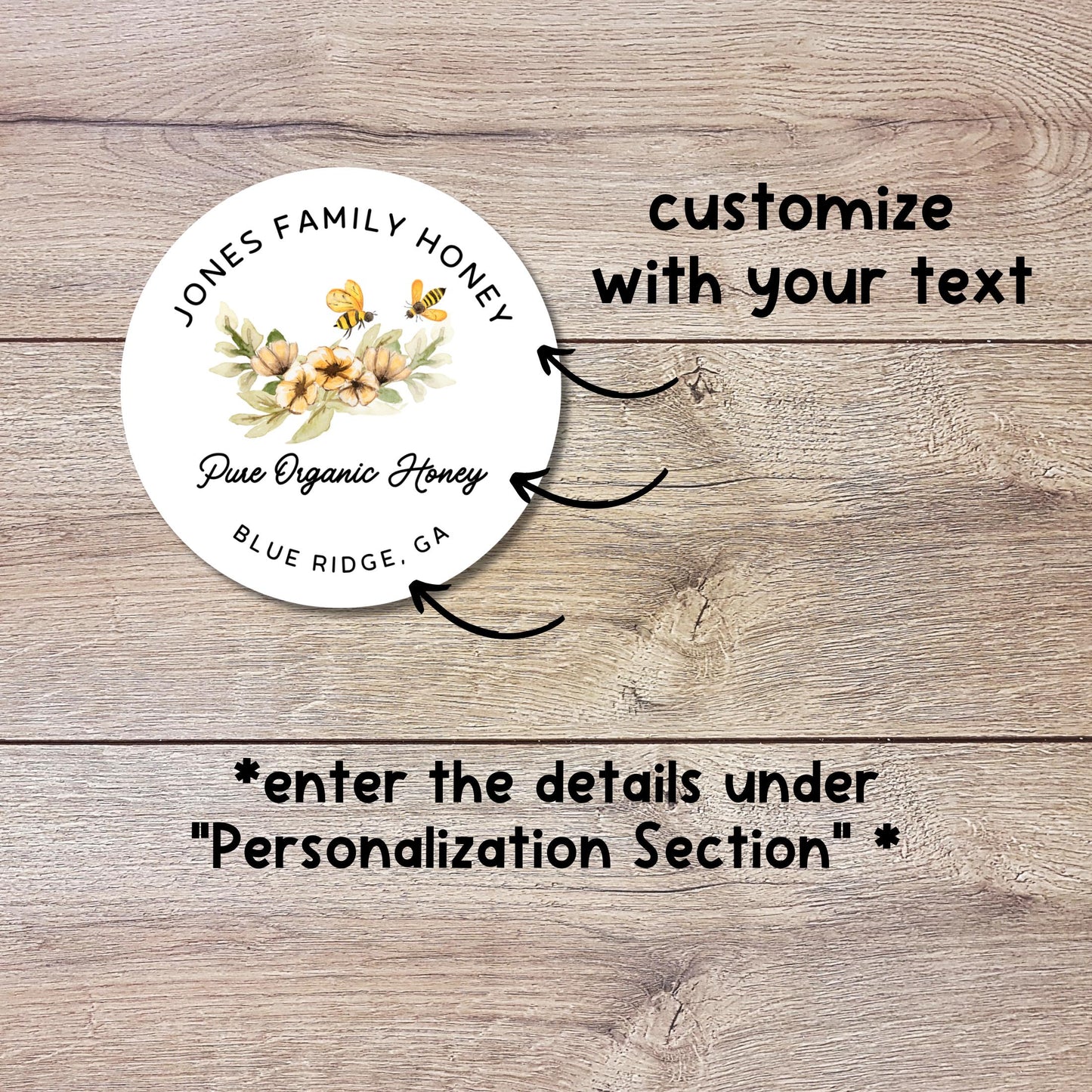Personalized Organic Honey Bee Stickers, Custom Homemade Jar Labels