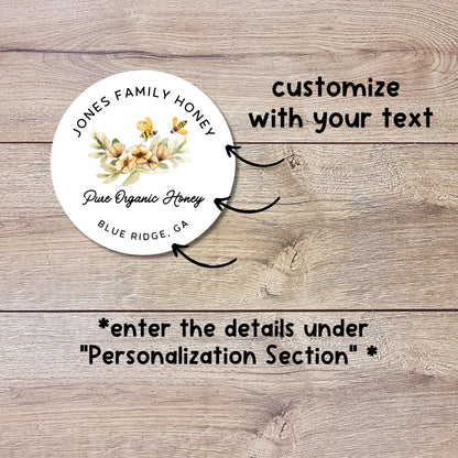 Personalized Organic Honey Bee Stickers, Custom Homemade Jar Labels