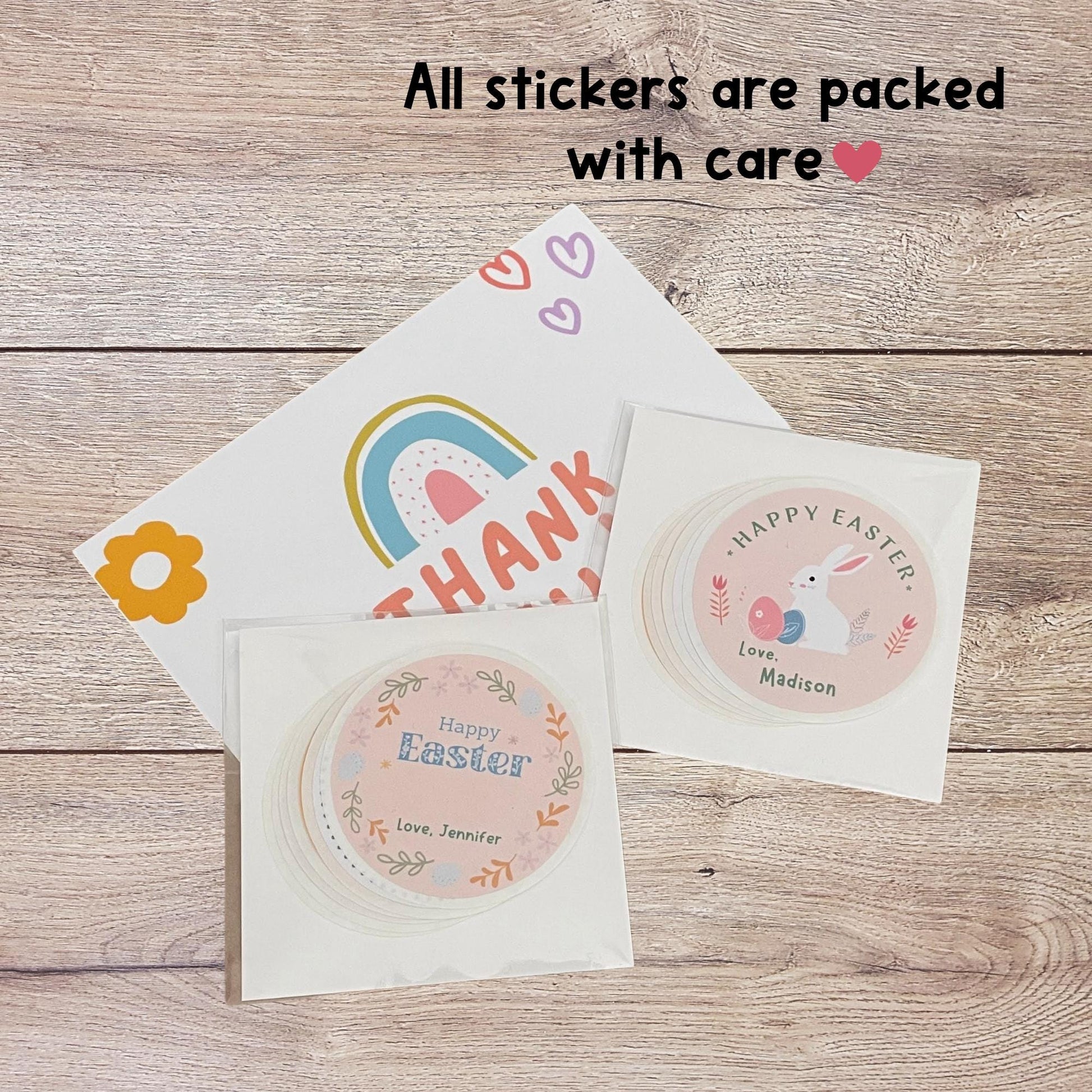 Personalized Happy Easter Stickers, Custom Name Gift Basket Party Favor Labels