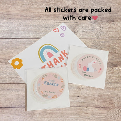 Personalized Happy Easter Stickers, Custom Name Gift Basket Party Favor Labels