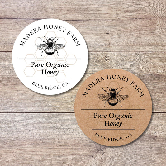 Personalized Organic Honey Bee Farm Stickers, Custom Homemade Jar Labels