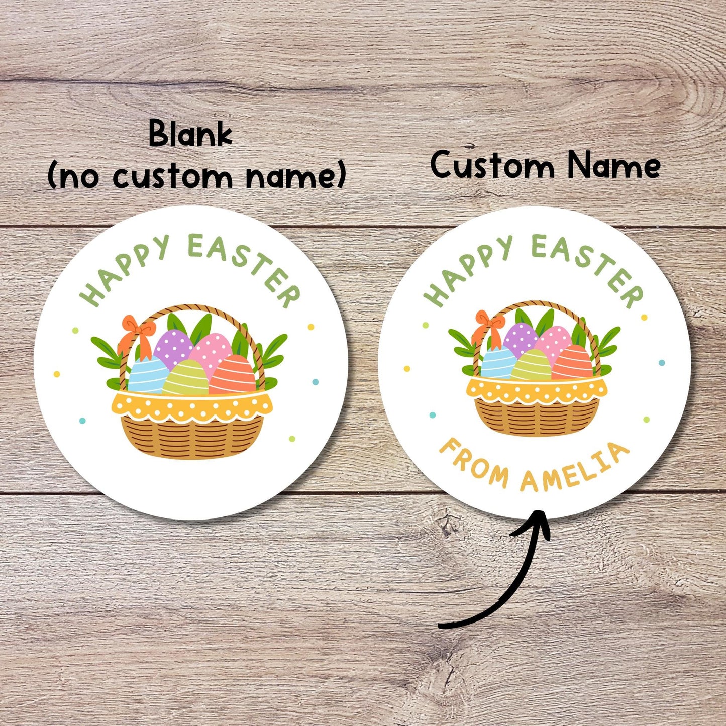 Personalized Happy Easter Stickers, Custom Name Gift Basket Party Favor Labels