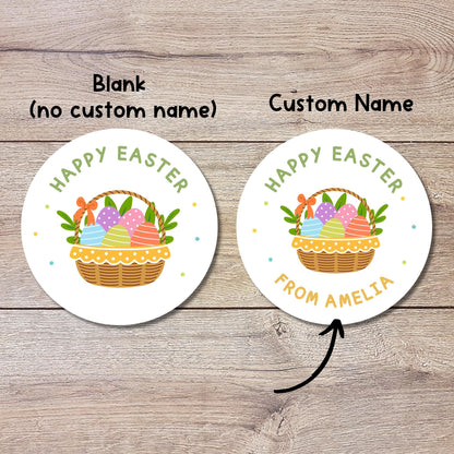 Personalized Happy Easter Stickers, Custom Name Gift Basket Party Favor Labels