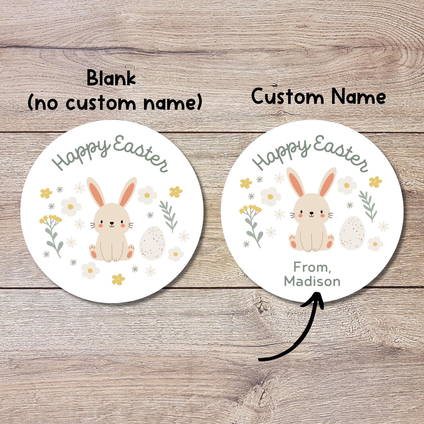 Personalized Happy Easter Bunny Rabbit Stickers, Custom Name Gift Basket Party Favor Labels
